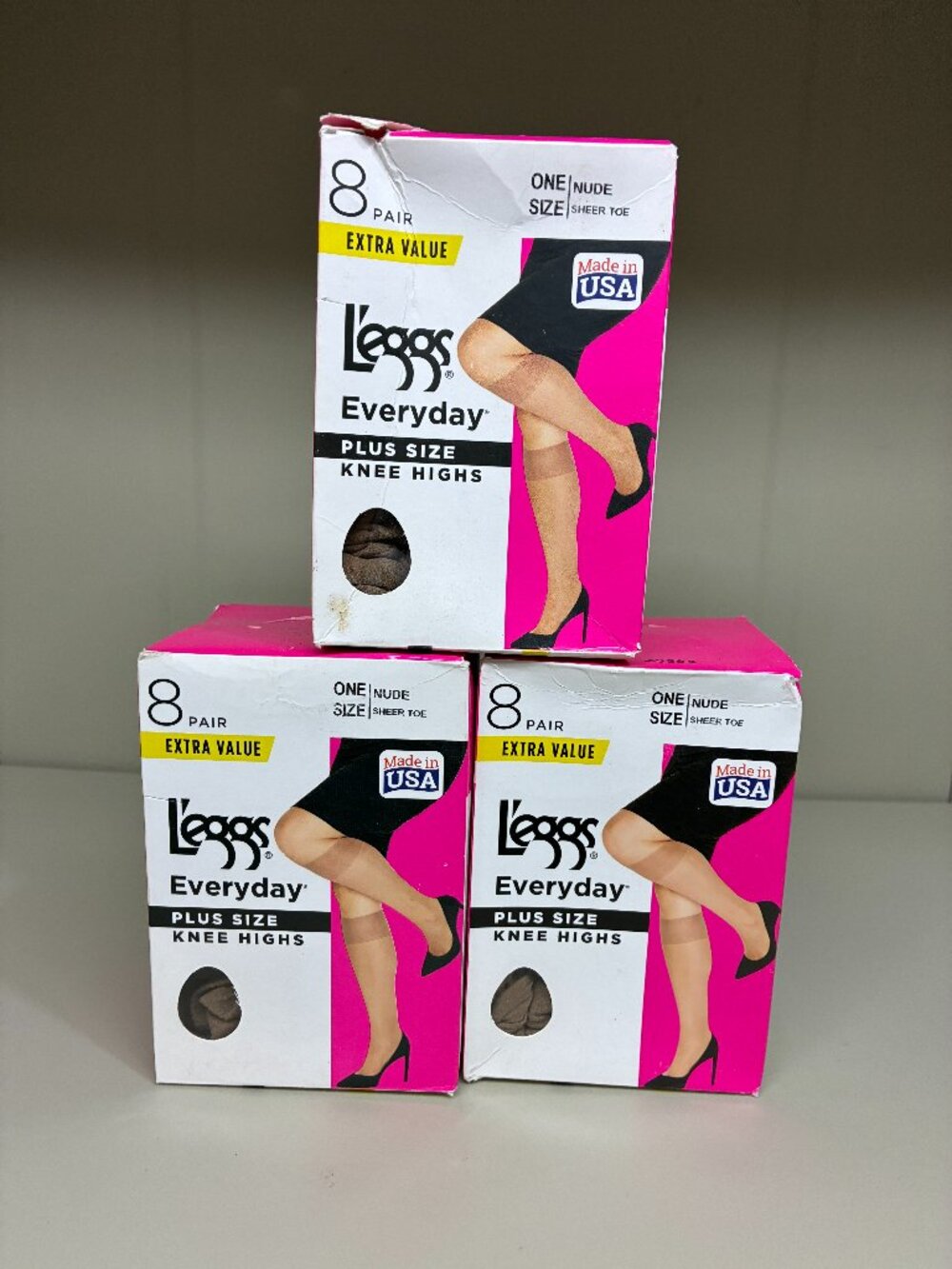 Lot of 3 L'eggs Everyday Plus Size Knee Highs Nude 8 Pairs Each Total 24